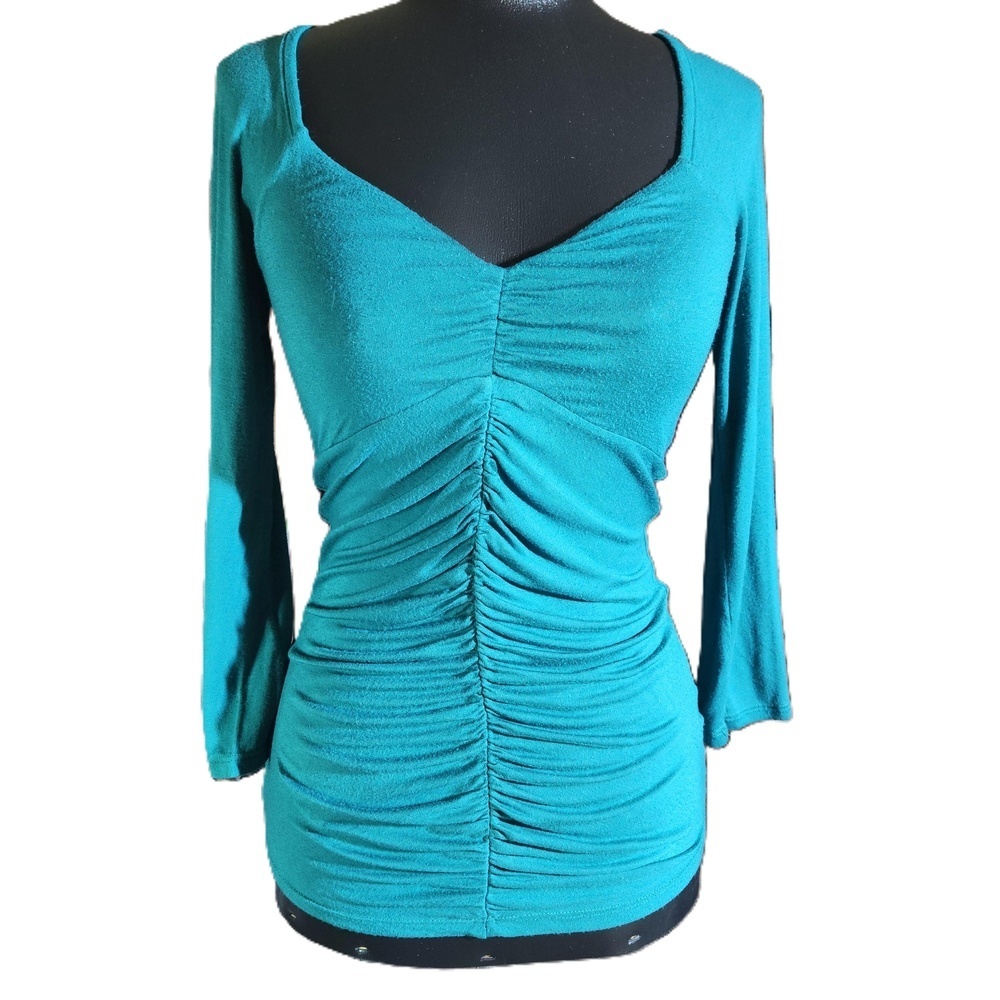 BKE Boutique Ruched Long Sleeve Lace Back Shirt XS